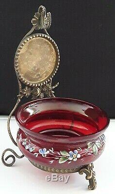 Ancien porte montre de gousset baguier bijoux verre émaillé laiton XIX
