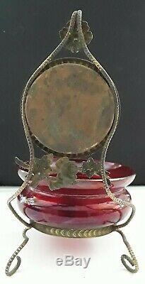 Ancien porte montre de gousset baguier bijoux verre émaillé laiton XIX