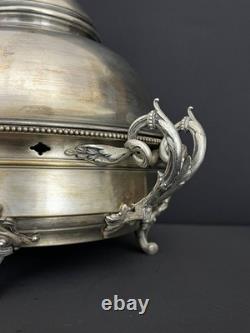 Ancien réchaud de table en métal argenté, fin XIXe siècle