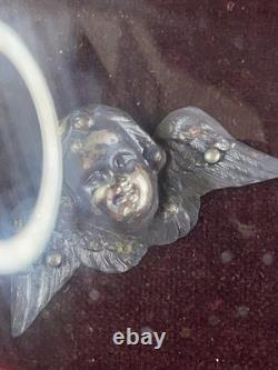 Ancien reliquaire Christ angelots verre bombé cadre Napoléon III XIXe