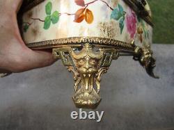 Ancien superbe grand coffret molletonné XIXe porcelaine et bronze Boîte à Bijoux