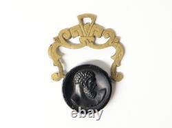 Ancienne Intaille hématite double têtes grecques pour giletière et coffret XIXe