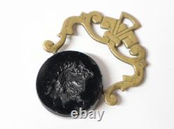 Ancienne Intaille hématite double têtes grecques pour giletière et coffret XIXe