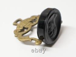 Ancienne Intaille hématite double têtes grecques pour giletière et coffret XIXe