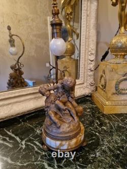 Ancienne Lampe En Terre Cuite à Décor D'angelots Fin XIX Ème S