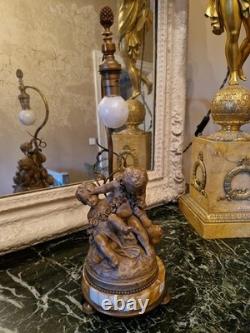 Ancienne Lampe En Terre Cuite à Décor D'angelots Fin XIX Ème S
