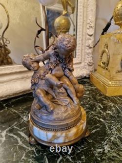 Ancienne Lampe En Terre Cuite à Décor D'angelots Fin XIX Ème S