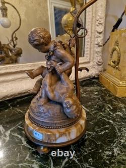 Ancienne Lampe En Terre Cuite à Décor D'angelots Fin XIX Ème S