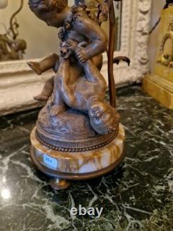 Ancienne Lampe En Terre Cuite à Décor D'angelots Fin XIX Ème S