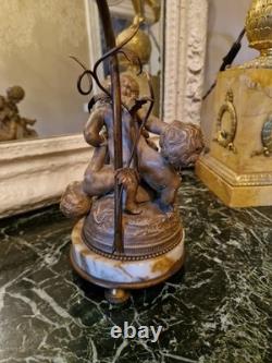 Ancienne Lampe En Terre Cuite à Décor D'angelots Fin XIX Ème S
