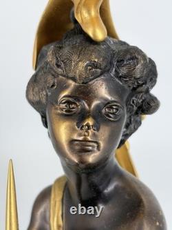 Ancienne Lampe Putto Régule Patiné Noir & Doré Napoléon III XIXe Ré électrifiée