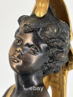 Ancienne Lampe Putto Régule Patiné Noir & Doré Napoléon III XIXe Ré électrifiée