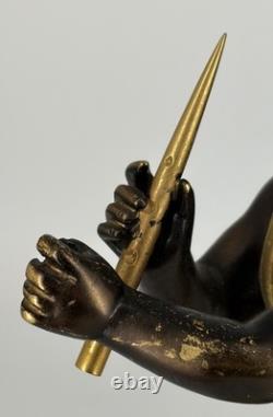 Ancienne Lampe Putto Régule Patiné Noir & Doré Napoléon III XIXe Ré électrifiée