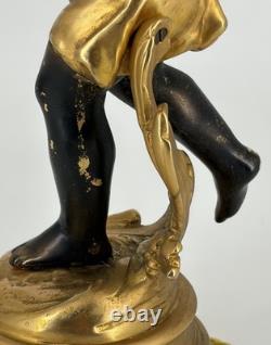 Ancienne Lampe Putto Régule Patiné Noir & Doré Napoléon III XIXe Ré électrifiée