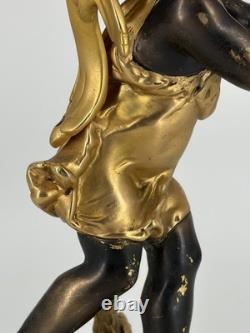 Ancienne Lampe Putto Régule Patiné Noir & Doré Napoléon III XIXe Ré électrifiée