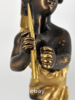 Ancienne Lampe Putto Régule Patiné Noir & Doré Napoléon III XIXe Ré électrifiée
