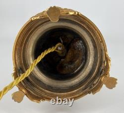 Ancienne Lampe Putto Régule Patiné Noir & Doré Napoléon III XIXe Ré électrifiée