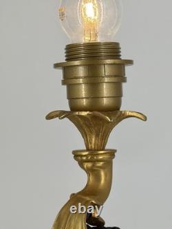 Ancienne Lampe Putto Régule Patiné Noir & Doré Napoléon III XIXe Ré électrifiée