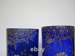 Ancienne Paire Vase Verre Emaille Legras, Montjoie Fin XIX
