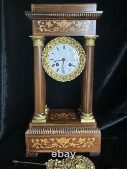 Ancienne Pendule Horloge Portique Palissandre Signee Bayol Milieu XIX Siecle