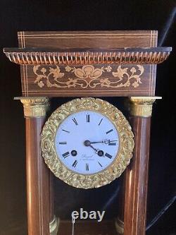 Ancienne Pendule Horloge Portique Palissandre Signee Bayol Milieu XIX Siecle