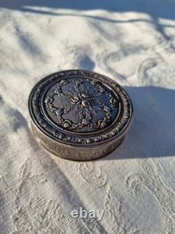 Ancienne Petite Boite Argent Massif Et Vermeil -Napoléon III- Décor Floral- XIXe