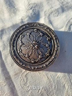 Ancienne Petite Boite Argent Massif Et Vermeil -Napoléon III- Décor Floral- XIXe