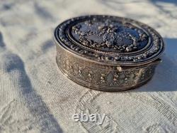 Ancienne Petite Boite Argent Massif Et Vermeil -Napoléon III- Décor Floral- XIXe