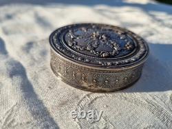 Ancienne Petite Boite Argent Massif Et Vermeil -Napoléon III- Décor Floral- XIXe