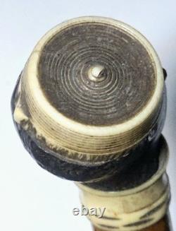 Ancienne badine canne de Dandy fin XIXe pommeau tête homme noir en ébène sculpté