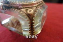 Ancienne boite coffret à bijoux Capitonné en verre biseauté XIXe Napoléon III