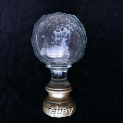 Ancienne boule de rampe d'escalier en cristal taillé N III Baccarat bronze XIXe