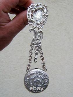 Ancienne chatelaine pendentif argent Louis XV montre a gousset XIX Napoleon III