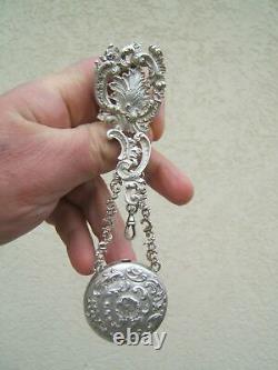 Ancienne chatelaine pendentif argent Louis XV montre a gousset XIX Napoleon III