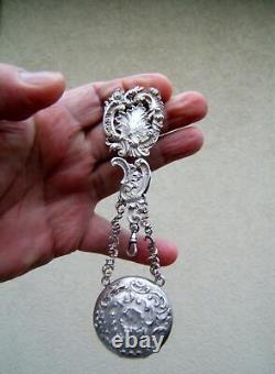 Ancienne chatelaine pendentif argent Louis XV montre a gousset XIX Napoleon III