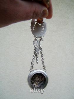 Ancienne chatelaine pendentif argent Louis XV montre a gousset XIX Napoleon III