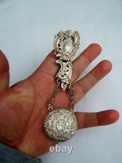 Ancienne chatelaine pendentif argent Louis XV montre a gousset XIX Napoleon III