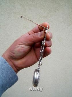 Ancienne chatelaine pendentif argent Louis XV montre a gousset XIX Napoleon III