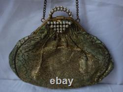 Ancienne grande bourse aumônière ou petit sac tissus ancien Napoléon III XIX