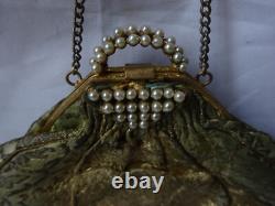 Ancienne grande bourse aumônière ou petit sac tissus ancien Napoléon III XIX