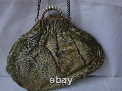 Ancienne grande bourse aumônière ou petit sac tissus ancien Napoléon III XIX