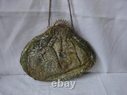 Ancienne grande bourse aumônière ou petit sac tissus ancien Napoléon III XIX