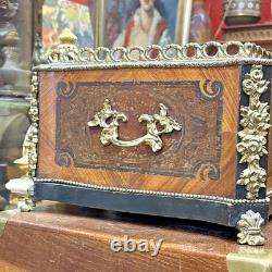 Ancienne grande jardiniere XIXe marqueterie bois de rose et bronze napoleon III