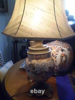 Ancienne lampe à pétrole en bronze & céramique électrifiée XIX Napoléon III