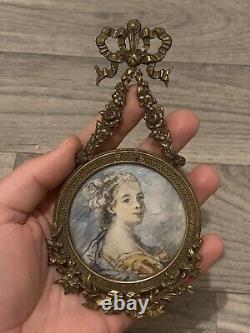 Ancienne miniature medaillon dessin dame de XIX eme Napoleon III