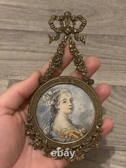 Ancienne miniature medaillon dessin dame de XIX eme Napoleon III