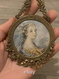 Ancienne miniature medaillon dessin dame de XIX eme Napoleon III