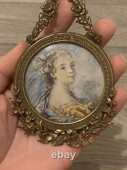 Ancienne miniature medaillon dessin dame de XIX eme Napoleon III