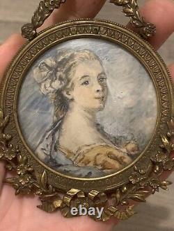 Ancienne miniature medaillon dessin dame de XIX eme Napoleon III