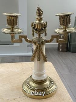 Ancienne paire chandeliers bougeoirs en bronze et marbre XIX siècle Napoléon III